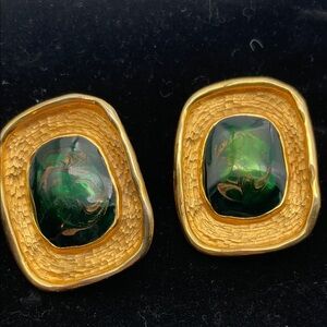 Georgiou Gold and Green Statement Vintage Earrings